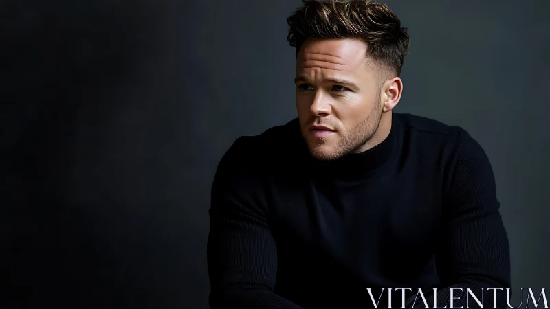 Low-key portrait of man in black turtleneck with directional lighting