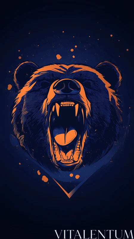 Stylized bear head illustration depicts open jaw and teeth