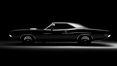 Midnight muscle car silhouette prowls through sculpted light.