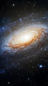 Photorealistic spiral galaxy core with luminous stellar halo.
