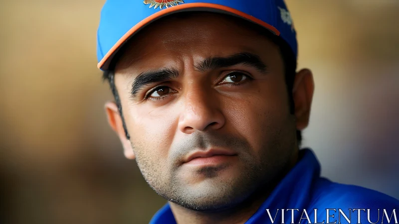 High-resolution close-up portrait of focused cricket player