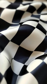 Racing checkered fabric in close-up with fluid folded geometry.