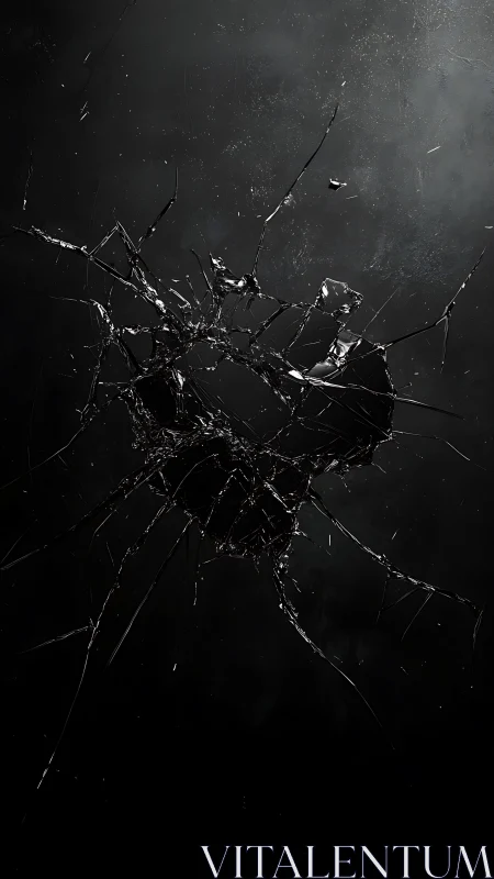 Shattered dark glass impact with radial fractured lines.