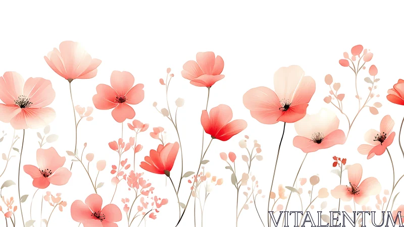 Delicate coral-toned flowers dance gracefully against a soft white backdrop.