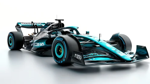 Teal lightning crouches low, poised to slice open the track