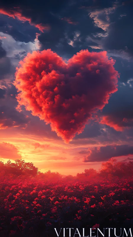 Heart-Shaped Cloud Against Dramatic Sunset Sky.