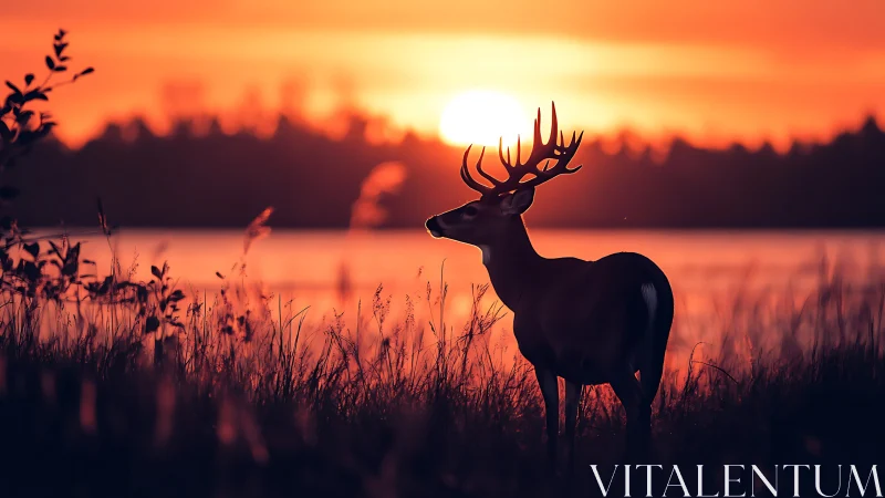 Majestic stag silhouette in glowing sunset, nature photography style.