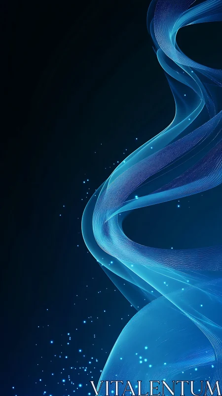 Luminescent cyan ribbon arcs through deep cosmic field.