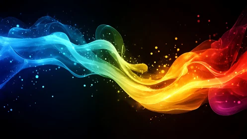 Prismatic ribbons colliding in luminous chromatic storm.