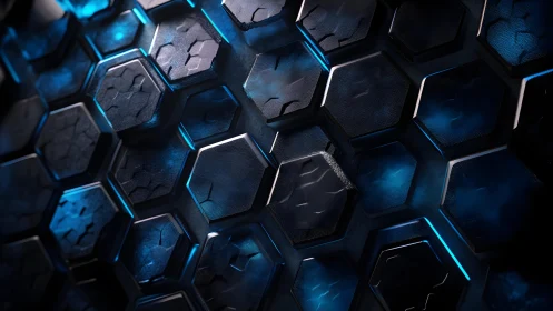 Futuristic blue hexagonal pattern with glowing highlights in 3D style.