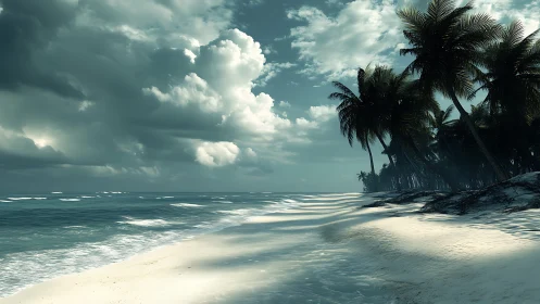 Tropical Beach with Palm Trees and Turquoise Water