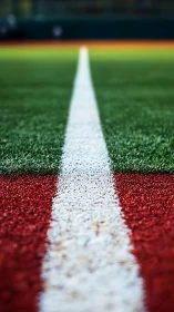 White sports field line cuts sharply across red and green turf