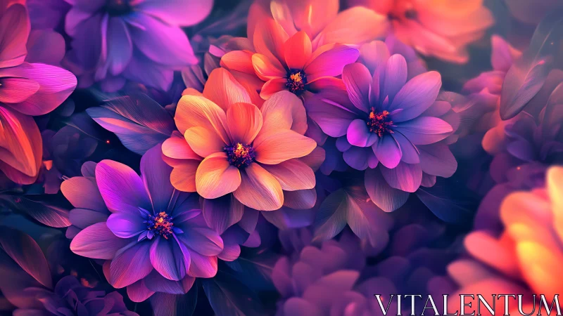 Digital floral composition with multi-layered gradient petals.