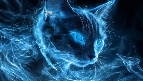 Bioluminescent Feline Portrait with Ethereal Plasma Aura Effects.