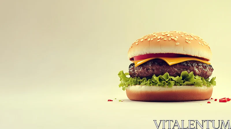 Photorealistic cheeseburger on gradient beige studio background