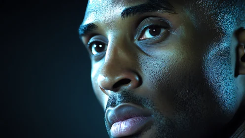 High-contrast close-up portrait isolates skin texture and reflective light