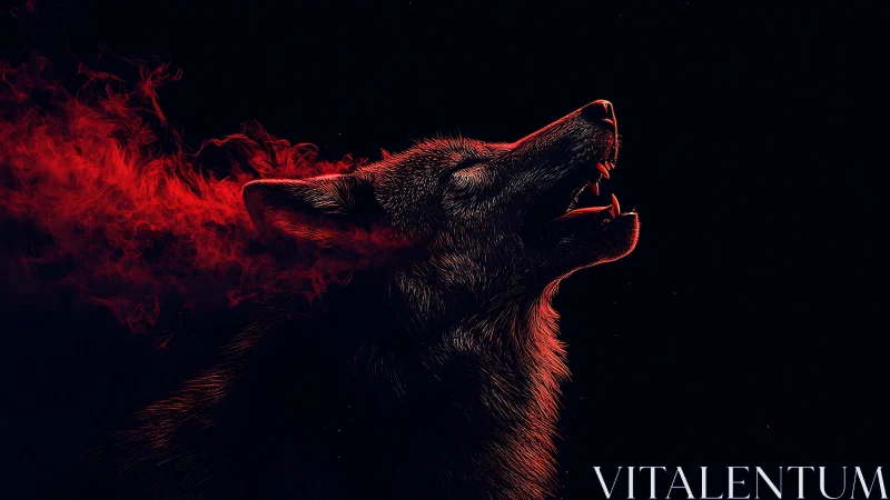 Wild crimson spirit streams from a howling wolf&rsquo;s silhouette