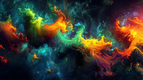 Cosmic paintstorms curl across a nebula’s electric night