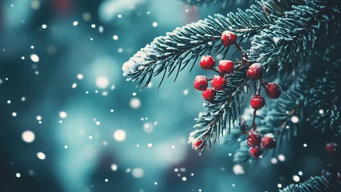 Crimson winter berries whisper quietly through drifting snow