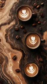 Latte constellations drift across a marbled coffee cosmos