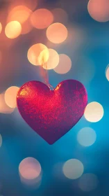 Red Heart with Bokeh Luminescence: Romantic Abstract Study.