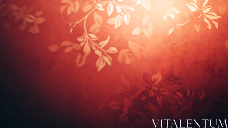 Floral leaf pattern on softly lit red decorative surface.
