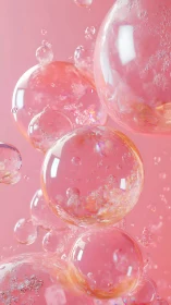 Translucent spherical bubbles in soft pink environment.