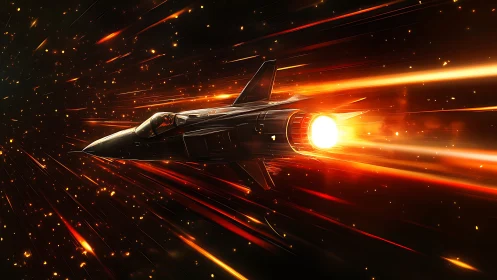 Hypersonic jet rips through incandescent warp-speed streaks.