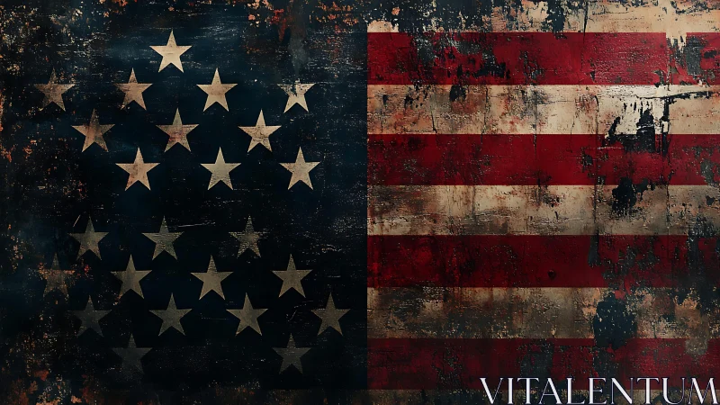 Weathered American flag texture with distressed grunge patina.