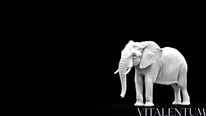 Monochrome high contrast elephant rendering on void field.