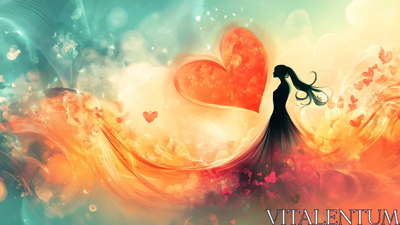 Silhouetted figure with heart and flowing color gradient
