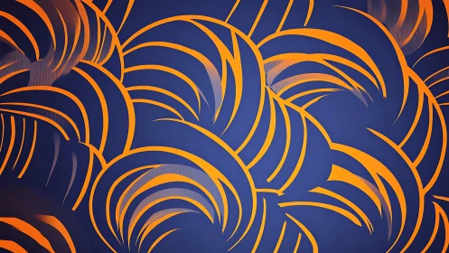 Dynamic orange arc lattice over deep indigo ground.