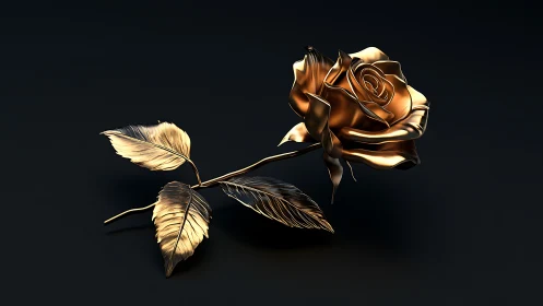 Golden Rose on Black Background.