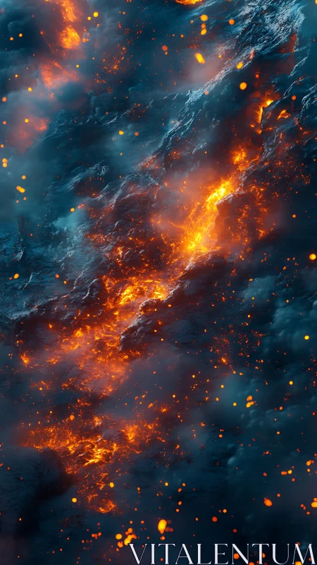 Cosmic Fire: Abstract Explosion with Flowing Energy and Particles.