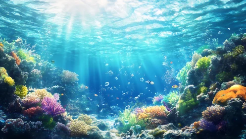 Sunlit coral kingdom shimmering beneath turquoise waves.