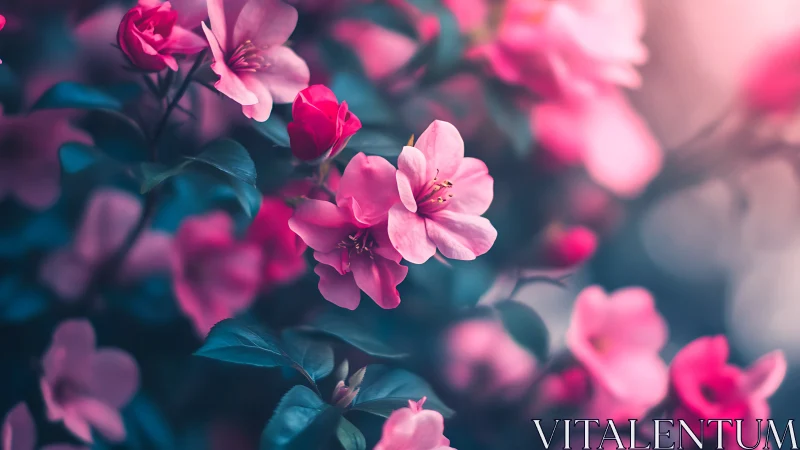 Magenta Camellia Blossoms with Selective Focus and Shallow Depth.