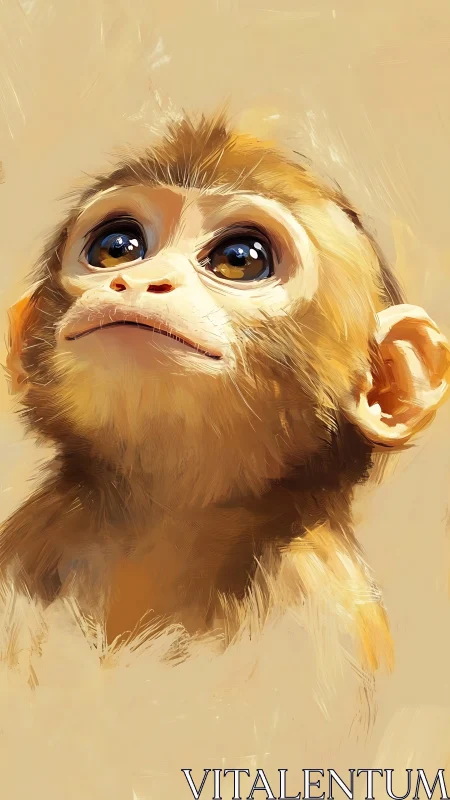 Warm-toned digital portrait captures a luminous baby monkey gaze