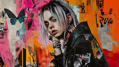 Neon-splashed rebel drifts through butterflies and street noise