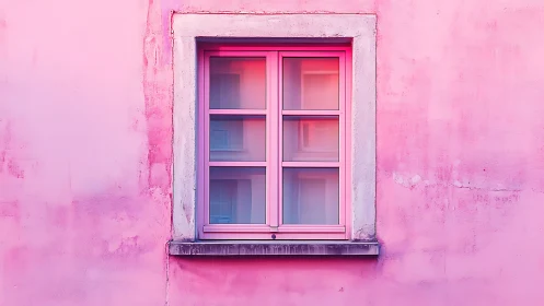 Pink daydream window framed on a sunwashed pastel wall.