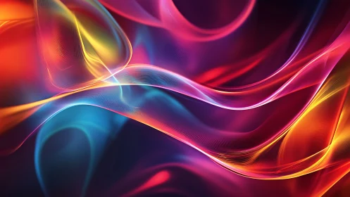 Vibrant neon ribbons flow across a luminous digital horizon