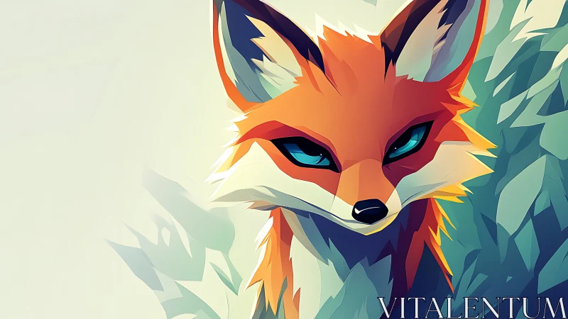 Geometric fox portrait renders stylized foliage and vivid gaze