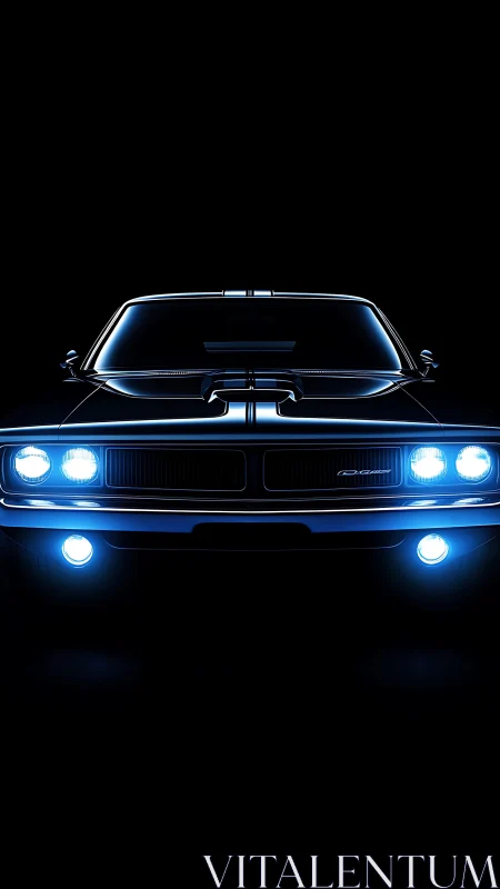 Front-lit muscle car profile in high-contrast digital rendering.