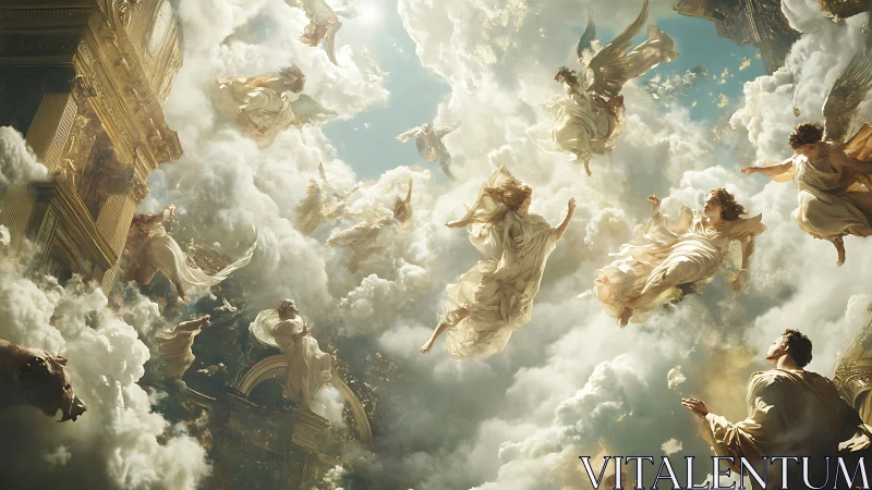 Sunlit Angels Dancing Through Storybook Skies of Gold.
