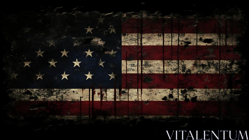 Distressed grunge United States flag with darkened edges.