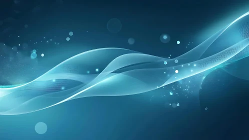 Abstract blue wave background with glowing light effects and smooth lines.
