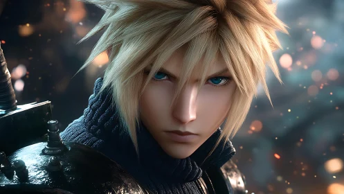 Stoic blond warrior in detailed fantasy portrait artwork.