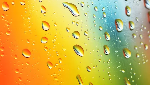 Prismatic rain on glass drifts across a melting rainbow field.