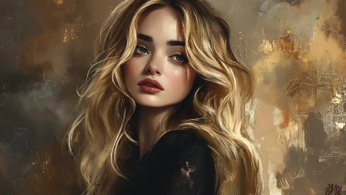 Blonde woman portrait in warm painterly digital style.