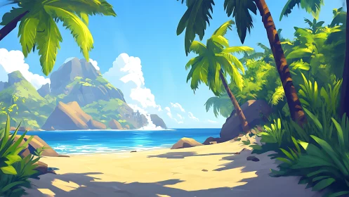Tropical Paradise Beach With Mountain Views.