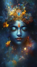 Celestial blue goddess in meditative cosmic bloom.